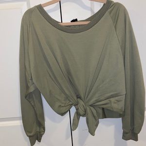Green oversized off the shoulder sweater